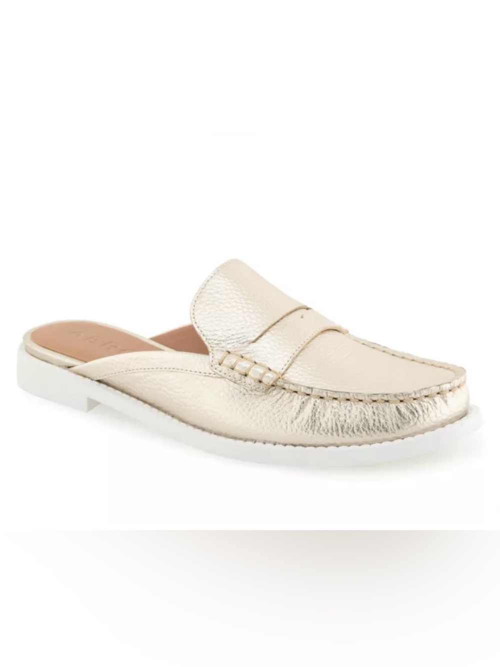 AEROSOLES Metallic Cream Leather Slip-On Mule